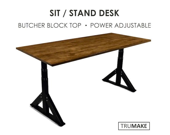 Sit or Stand Desk, Power Adjustable Height Desk, Adjustable height Table, Butcher Block Top, Solid Wood, FREE SHIPPING!