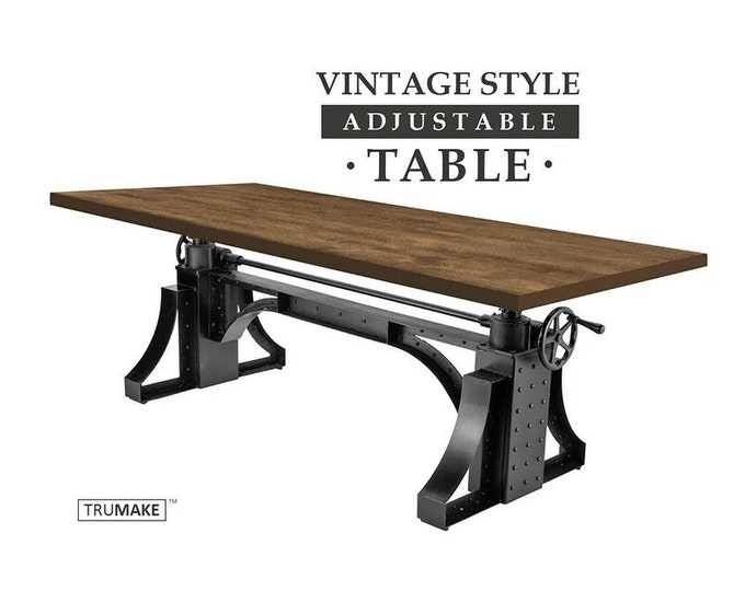 Vintage Style Crank Table, Adjustable Height Table.