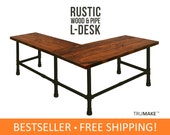 L Desk, Industrial Pipe Wood Desk Style, L Shaped Desk, Rustic Wood, Corner Desk, Computer Desk, Urban Wood Desk, Office Work Station