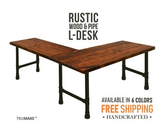 L Shaped Desk L Desk Industrial Style Pipe And Wood Desk Etsy