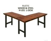 FREE SHIPPING L-Shape Desk H-Leg, Rustic Wood Steel Desk, Industrial Desk, Urban Wood Desk Work Station Desk Office Desk Computer Desk