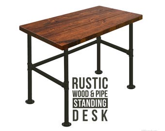 Free Shipping Tall Desk Standing Desk Wood Pipe Desk Etsy