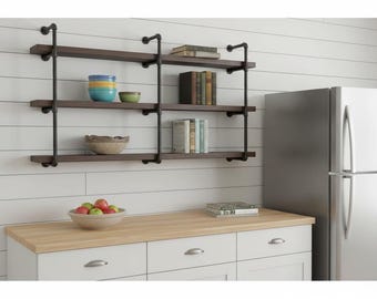 Rustic Hanging Wall Shelf Unit | Solid Wood and Industrial Pipe Shelves | Handmade Shelves | Customizable | Made in USA | Free Shipping!