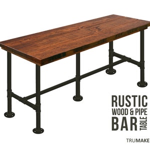 Bar Table, 36&quot; Tall Counter Height, Industrial Style Bar Table, Pub Table, Pipe Leg Bar Table, Rustic Wood and Pipe, Urban, Wood Bar Table
