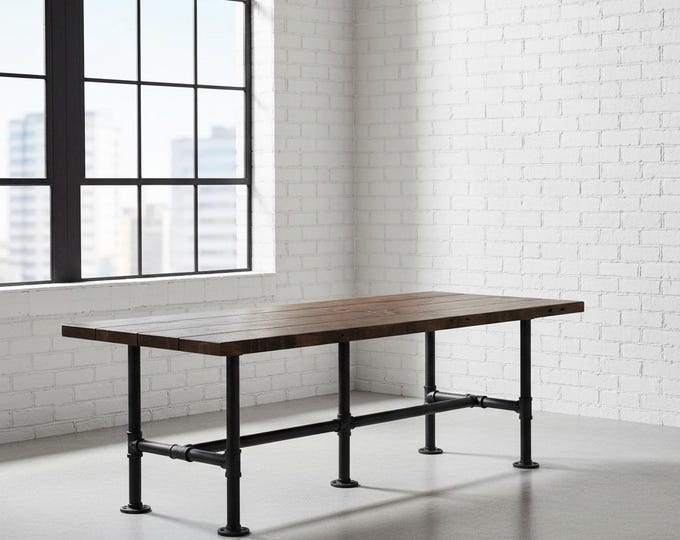 Rustic Industrial Table | Modern Farmhouse Table, Reclaimed Wood Table | Harvest Dining Tables | Gathering Table | Table with Pipe Legs