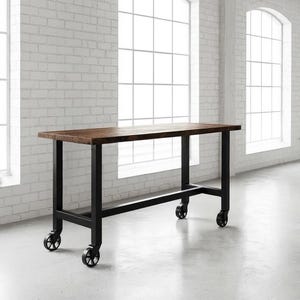 Rustic Bar Table with Locking Caster Wheels. Mobile Bar Table. Solid Wood and Steel. Pub Table. Counter Table. Modern Industrial Table