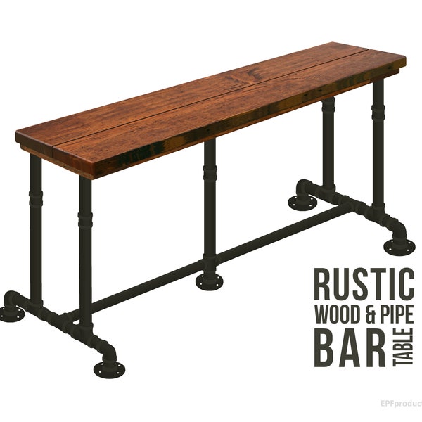 Industrial Bar Table, Pipe Bar Table, Industrial Style Table (42"Height), Rustic Wood & Pipe Bar Table, Pub Table Bistro, Urban Bar Table