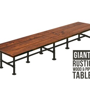 Long Farmhouse Table Rustic Wood & Pipe Table, Industrial Table Urban Wood Table Rustic Wood and Pipe Table Dining Table, Harvest Table