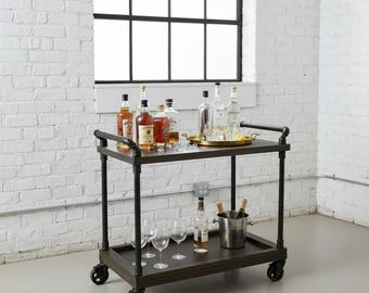 Bar Cart, Rustic Wood and Pipe Console Cart on Caster Wheels, Handcrafted, Alcohol Beer Wine Cart, Mobile Cart, Drink Cart