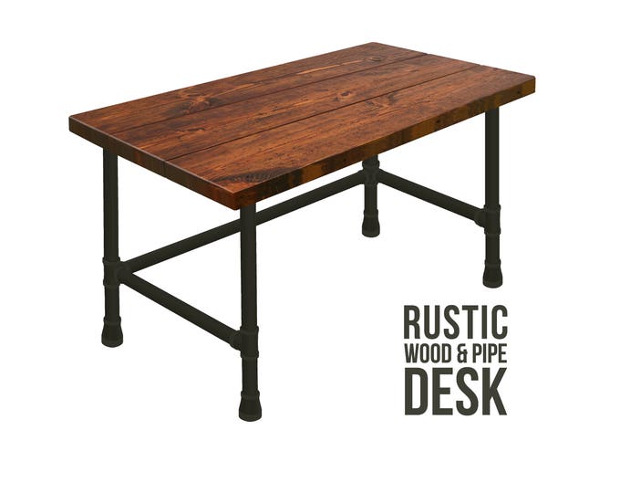 Rustic Wood Desk Pipe Desk, Industrial Pipe Desk, Harvest Desk, Industrial Chic Style Desk, Solid Wood Desk, Urban Wood Desk Office Desk