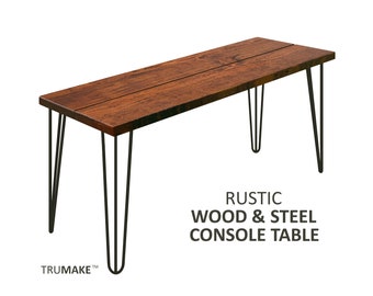 Rustic Console, Hairpin Console Table, Hair Pin Leg Rustic Wood & Steel Console, Rustic Wood Steel Sofa Table, Hall Table, Urban Entry Table