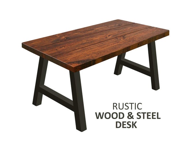 Home Office Desk with A-Frame Legs, Industrial Style Desk, Chic Rustic Wood and Steel Desk Urban Wood Drafting Desk Modern Desk Sawhorse Leg
