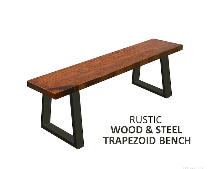 Trapezoid Bench, Industrial Bench, Rustic Wood and Steel Bench, Modern Bench, Trapezoid Leg Bench, Dining Bench, Entry Bench