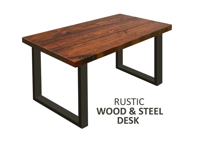 Home Office Desk with Cube Legs, Industrial Style Desk, Chic Rustic Wood and Steel Desk, Urban Wood Desk, Modern Desk, Modish, Computer Desk