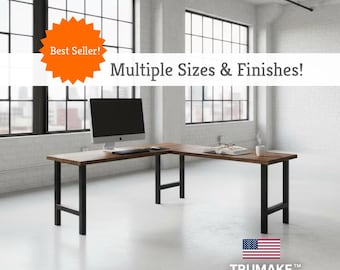 Rustic Wood L-Shaped Desk Wood Steel L-Shaped Desk, Home Office Desk, Computer Desk, Corner Desk, Farmhouse Desks, Modern Industrial Desks