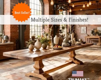PEDESTAL WOOD TABLE | Handcrafted Thick Solid Wood Rustic Dining Table | Harvest Dining Table | Heavy Rugged Wood Table | Kitchen Farm Table