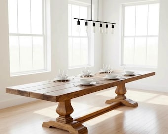PEDESTAL WOOD TABLE | Handcrafted Thick Solid Wood Rustic Dining Table | Harvest Dining Table | Heavy Rugged Wood Table | Kitchen Farm Table