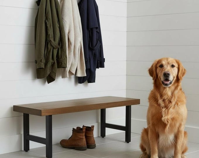 H-LEG BENCH | Rustic Wood Industrial Bench, Rustic Wood and Steel Bench, Modern Bench, Dining Bench, Entry Bench, Farmhouse Bench