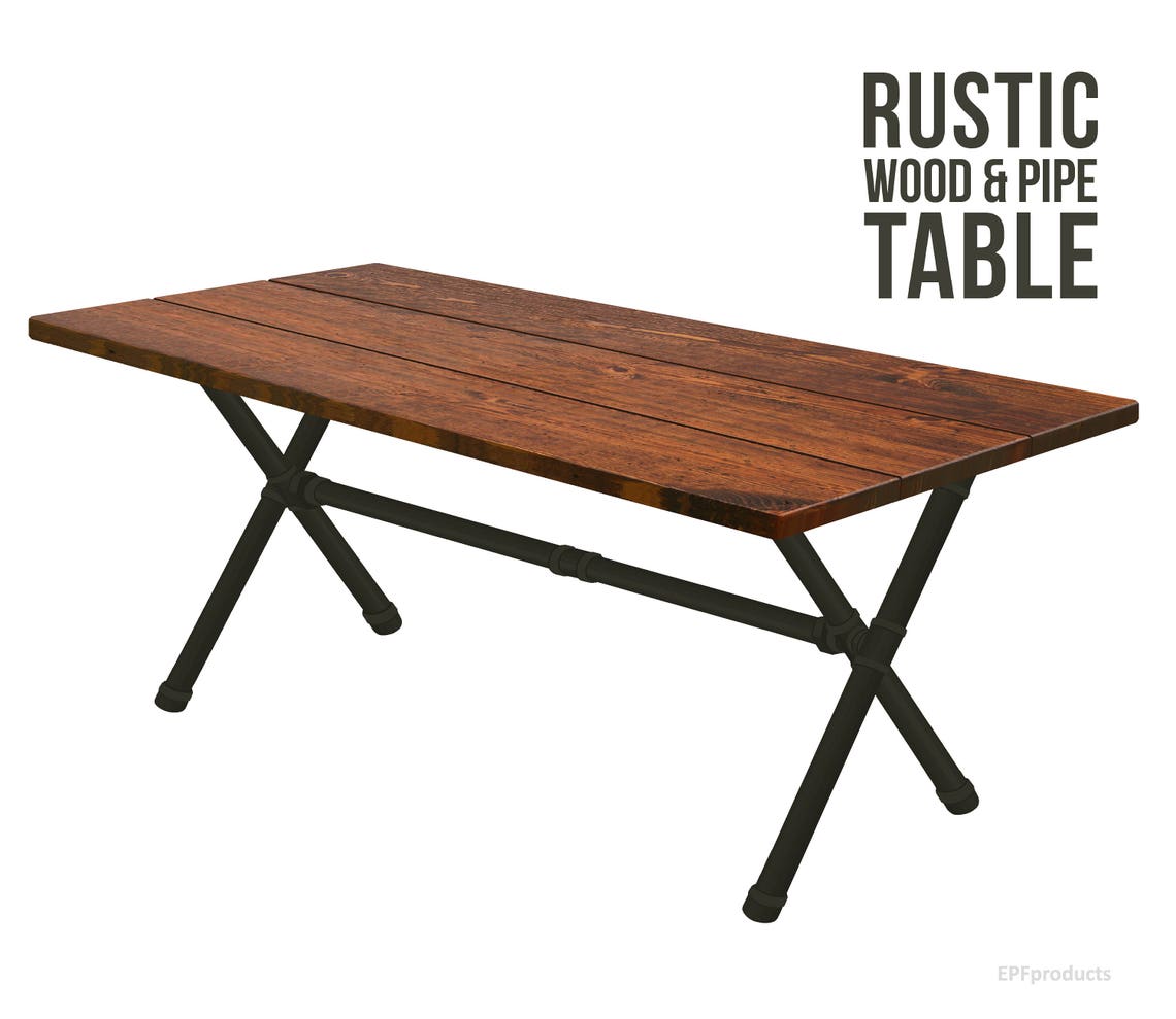 Xleg Trestle Table Rustic Wood & Pipe Table Xpipe Dining Etsy
