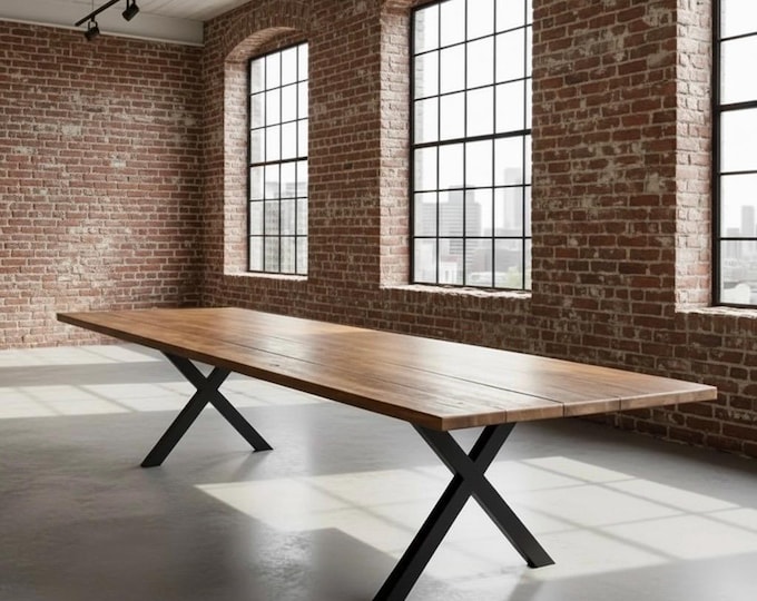 RUSTIC FARMHOUSE TABLE, Dining Table, Harvest Table, Solid Wood and Steel Rustic Industrial Table, Handcrafted Kitchen Tables, Modern Tables