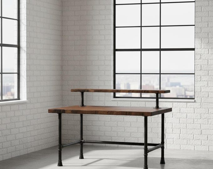 Rustic Shelf Desk | Wood & Pipe Industrial Style | Wood and Steel Pipe Desk | Dorm Desk | Personal Computer Desk | Handmade Minimalist Desk