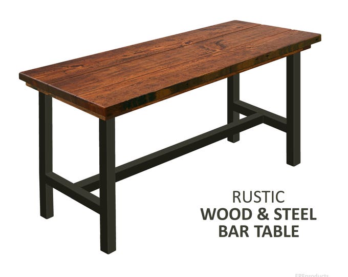 Steel Leg Bar Table (36” Counter Height) - Industrial Steel Leg Bar Table, Rustic Bar Table, Solid Wood Bar Table