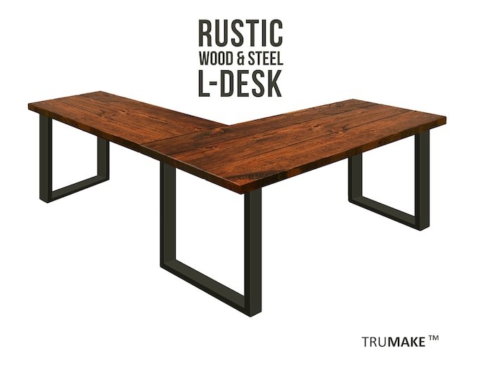 SQUARE LEG L-Desk, Wood Steel L-Shaped Desk,Computer Desk, Home Office Desk, Corner Desk, Farmhouse Desks, Modern Industrial Desk