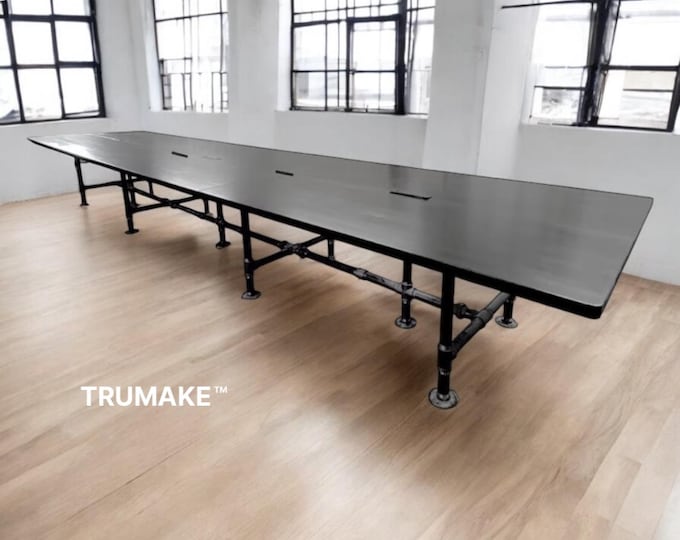 TRUMAKE Industrial Style Conference Table | Stunning Wood and Modern Industrial Steel Pipe Table | Custom Large Boardroom Office Table | USA