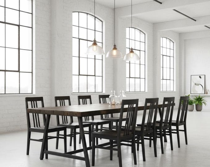 Table with A-Style Legs with center brace, Modern Table, Rustic Wood & Steel, Table Industrial Dining Harvest Table Farmhouse Dining Table