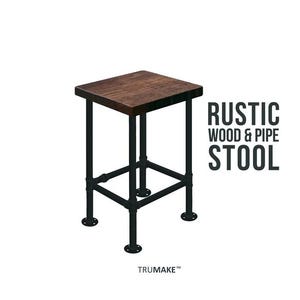 Industrial Bar Stool | Pipe Leg Bar Stool Pub Stool | Rustic Bar Stool | Farmhouse Stool | Wood and Pipe Stool | Handcrafted Tall Bar Stool
