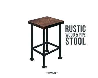 Industrial Bar Stool | Pipe Leg Bar Stool Pub Stool | Rustic Bar Stool | Farmhouse Stool | Wood and Pipe Stool | Handcrafted Tall Bar Stool