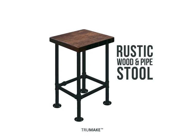 Industrial Bar Stool | Pipe Leg Bar Stool Pub Stool | Rustic Bar Stool | Farmhouse Stool | Wood and Pipe Stool | Handcrafted Tall Bar Stool