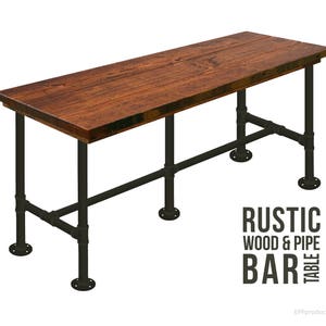 Bar Table (42&quot;High) Pub Table, Bistro Table, Chic Table, Industrial Chic Style, Rustic Wood Pipe Bar Table Urban Wood Bar Table