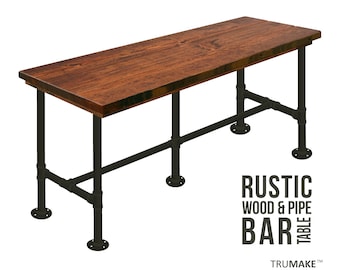 Farmhouse Bar Table, 36" Tall Pub Table, Industrial Style Wood Bar Table Counter Height Bar Tables, Thick Top Rustic Wood & Pipe Bar Table