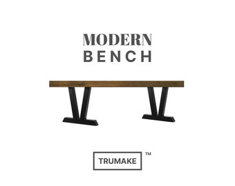 BENCH | MODERN RUSTIC, Industrial Bench, Rustic Wood and Steel Bench, Modern Bench, V- Leg Bench, Dining Bench, Entry Bench