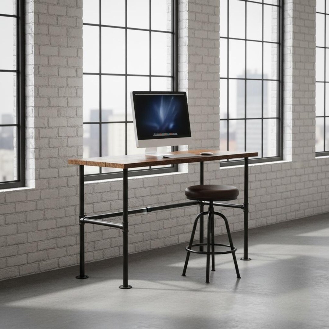 Standing Height Desk Wood & Pipe Desk, Industrial Style Desk Rustic ...