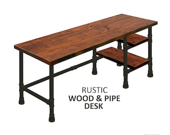 Industrial Desk with Shelves, Pipe Desk, Industrial Pipe Desk, Rustic Wood Desk, Modern Desk, Urban Wood Desk, Office Desk, Executive Desk