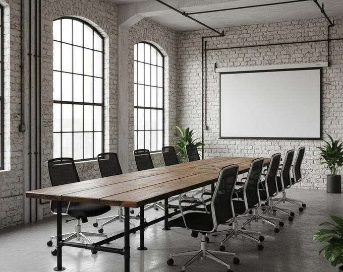 Boardroom Table, Industrial Pipe Conference Table, Office Table, Urban Wood Table, Large Pipe Table Rustic Wood & Pipe Table