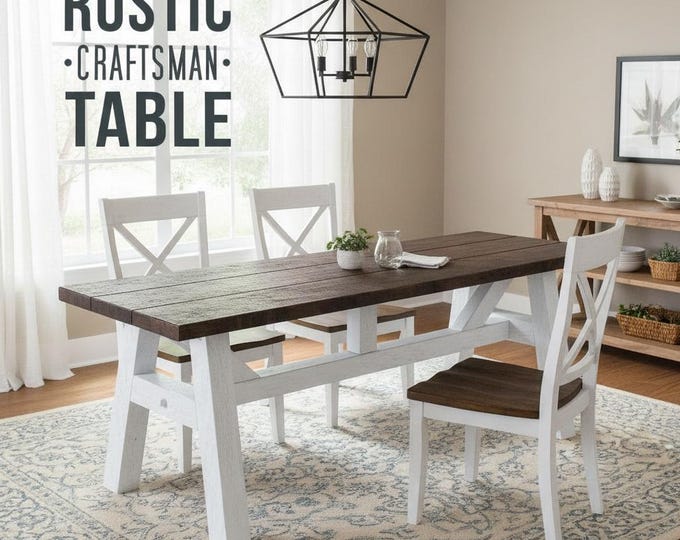 Rustic Craftsman Trestle Farmhouse Dining Table