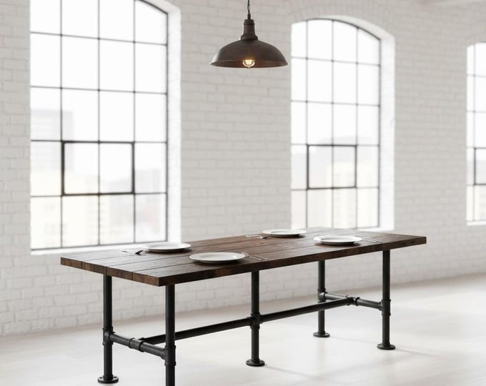 Counter Height (36"H) Farmhouse Table Rustic Wood & Pipe Table, Industrial Table Urban Wood Table Rustic Wood and Pipe Table Bistro Table