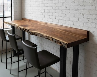 Live Edge Bar Table with Drink Rail | Solid Wood Walnut | Handmade in the USA | Pub Table | Tall Table | Customizable Sizes!