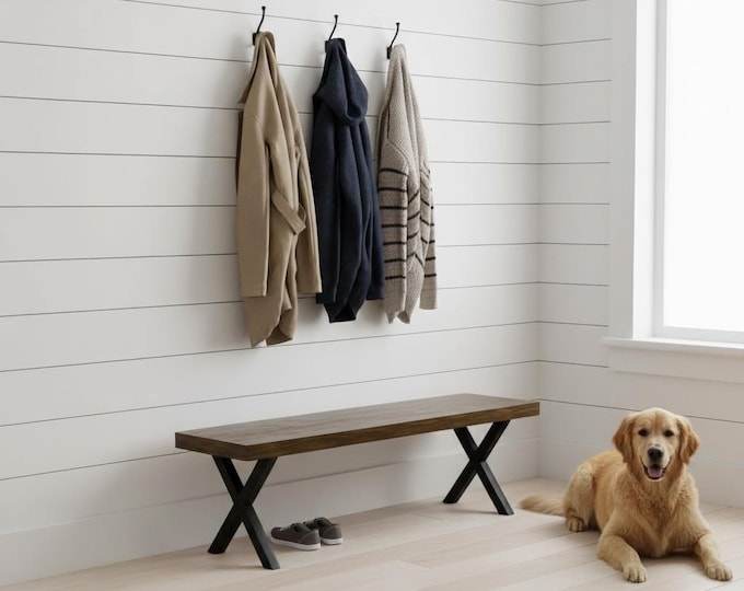 X-LEG BENCH | Rustic Wood Industrial Bench, Rustic Wood and Steel Bench, Modern Bench, Dining Bench, Entry Bench, Farmhouse Bench