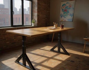 Sit or Stand Desk, Power Adjustable Height Desk, Adjustable height Table, Butcher Block Top, Solid Wood, FREE SHIPPING!