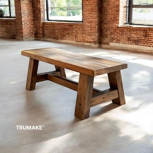 SOLID WOOD BENCH | Handcrafted Thick Wood Rustic Bench | Harvest Bench | Rugged Wood Bench Heavy Bench | Kitchen Farm Bench