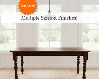 FARMHOUSE TABLE | Turned Legs Table | Rustic Dining Table | Harvest Wood Dining Table | French Country Table | Harvest Kitchen Farm Table