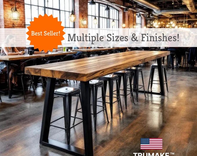Rustic Wood & Steel Bar Table: Industrial Pub Table