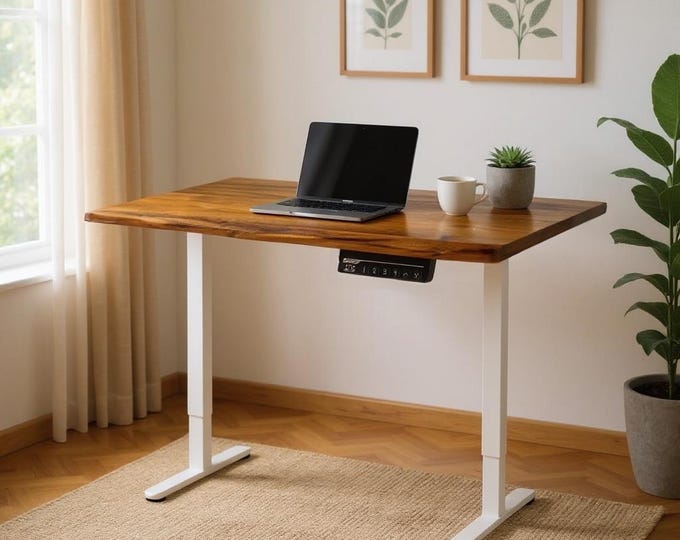 Adjustable Desk | Sit or Stand Desk, Power Adjustable Height Desk Table Stand-Up Desk Handcrafted Live Edge Solid Wood FREE SHIPPING!