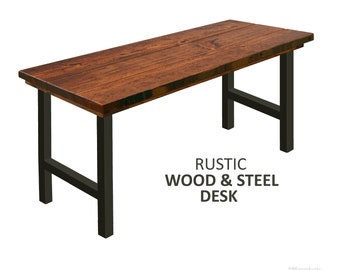 Wood and Steel Desk with H-Legs, Industrial Style Desk, Chic Rustic Wood and Steel Desk, Urban Wood Desk, Modern Desk, Computer Desk