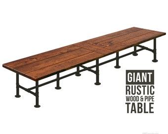 Boardroom Table, Industrial Pipe Conference Table, Office Table, Urban Wood Table, Large Pipe Table Rustic Wood & Pipe Table