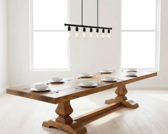 Pedestal Dining Table | Handcrafted Rustic Wood | Thick Solid Wood Table